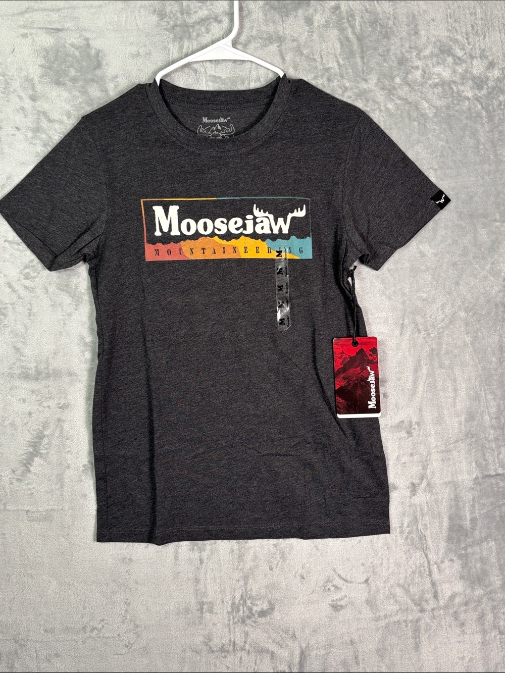 NWT New Moosejaw Heather Black Original SS Logo Hiking T-shirt Men Size XS